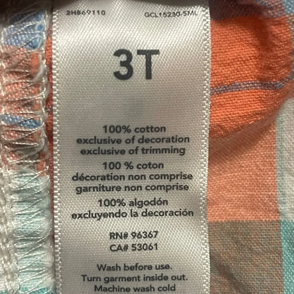 OshKosh B'Gosh Boy's Plaid Shorts Size 3T Drawstring Pockets Cotton Blue/Orange
